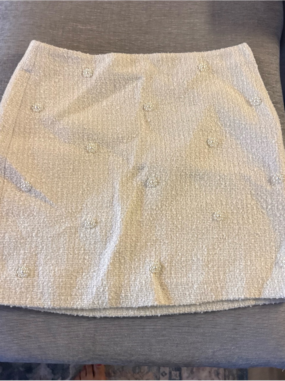 LOFT Cream Tweed Mini Skirt with Pearl Buttons